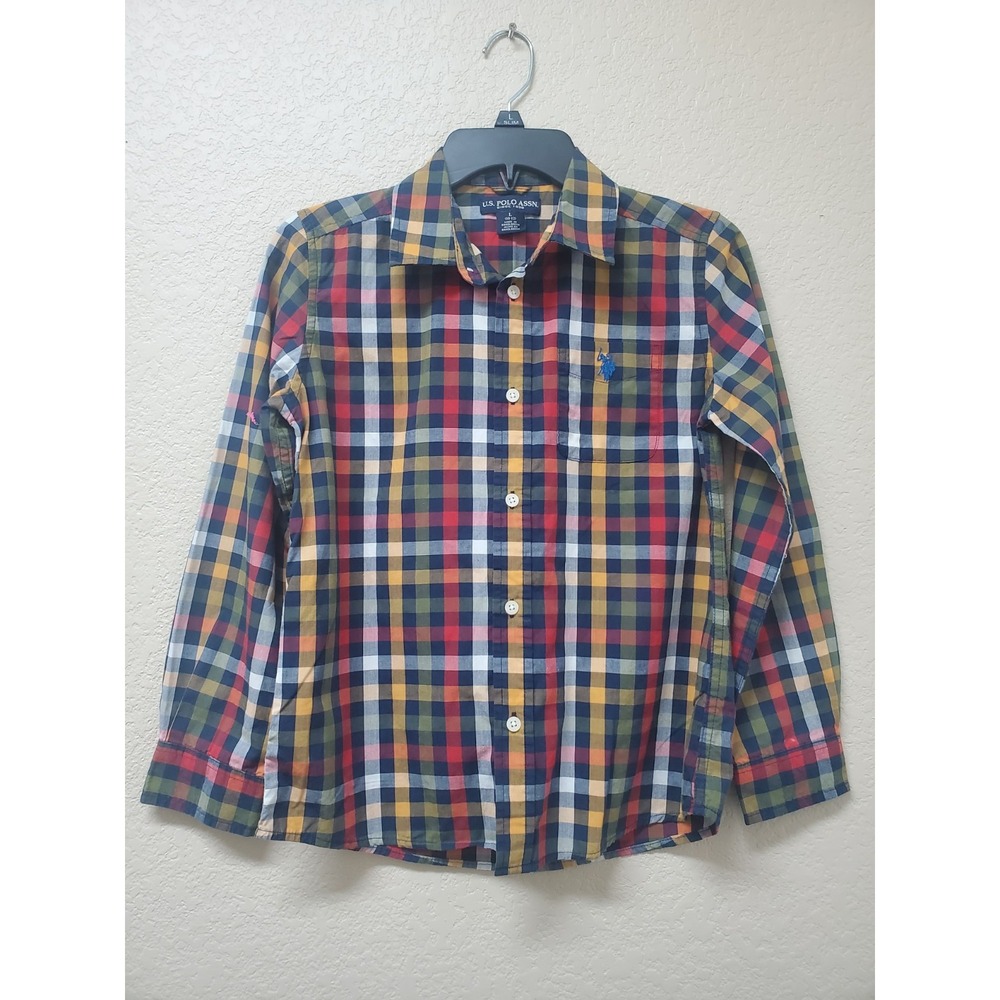 U.S. Polo Assn. Boys Plaid Button Down Shirt Size 10-12 -L Long Sle
